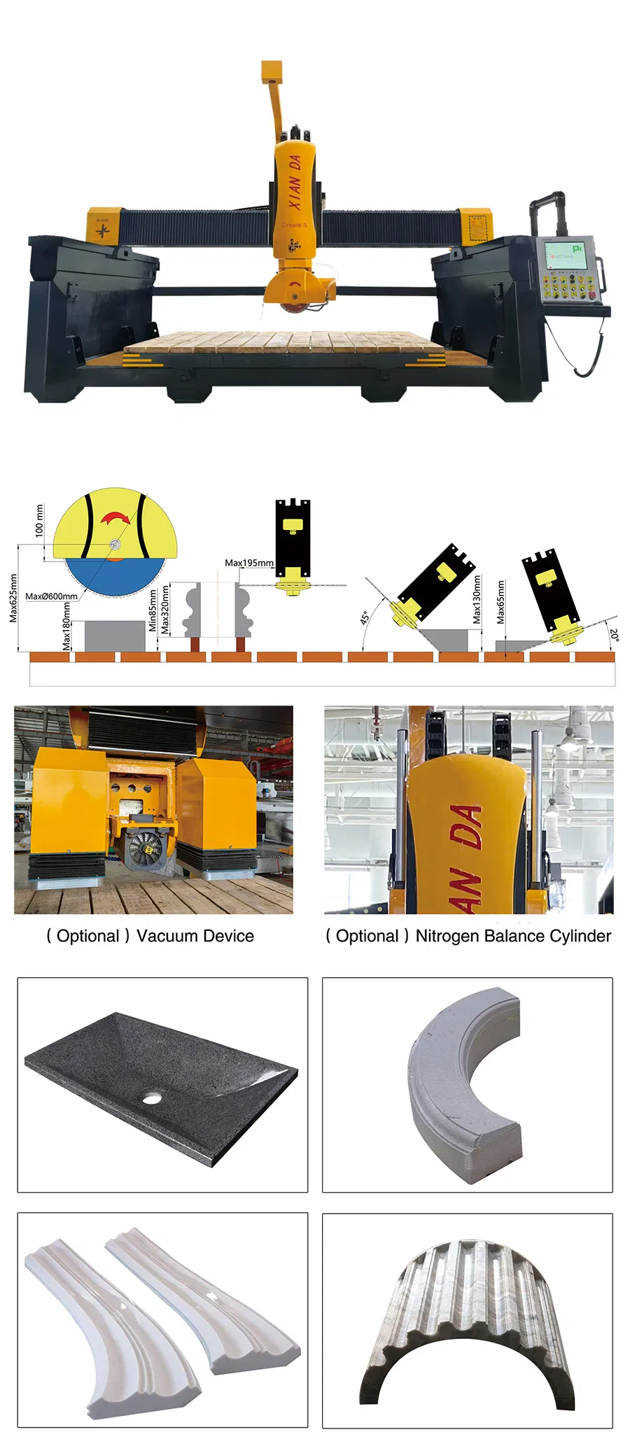 Professional 5-Axis CNC Bridge Cutting Machine with 3400x2000mm Worktable and 0°-360° Head Rotation for Precision Stone Cutting 0