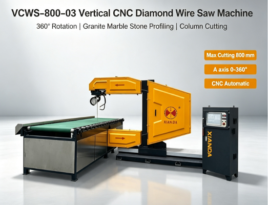 Vertical CNC Diamond Wire Saw Machine with 360° Rotation for Granite Marble Curve Cutting | 7.5-15 kW Motor Power & 3+3 Ton Workbench Load